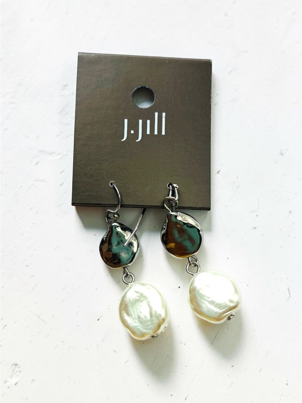 J. Jill Silver Bead Pearl Drop Earrings‎ Beach Vacation  $29 Retails